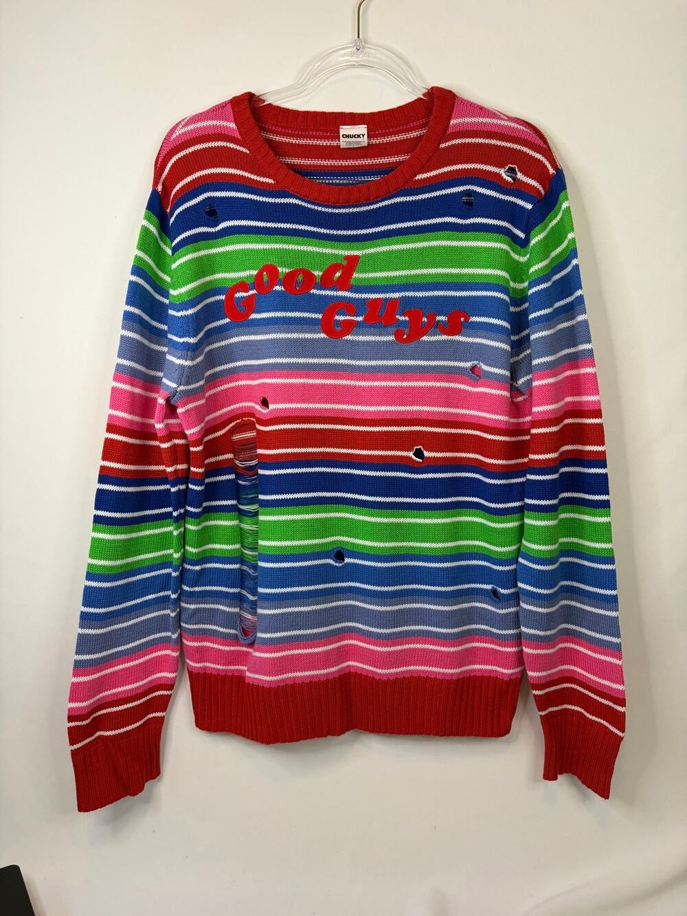 Chucky Large Good Guys Distressed Striped Knit Sweater Horror Movie Collectible